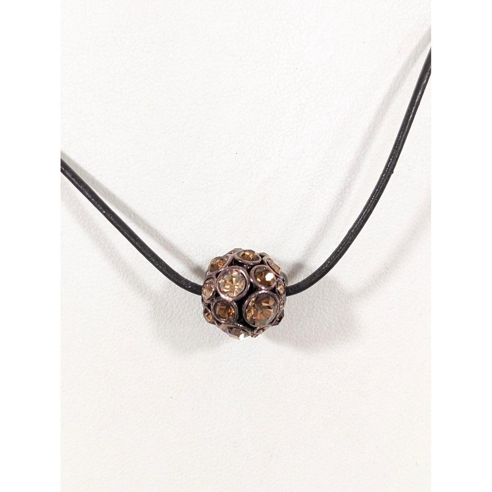 Fossil Leather Cord Necklace Crystal Cluster Pendant Brown Black 18 Inch